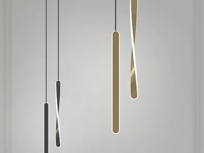 Modern Slim Elongated Chandeliers With Gold And Black Metallic Design For Interior Spaces 3d model