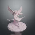 Game And Movie Character 3D Model With Wings And Dual Swords On Pink Base