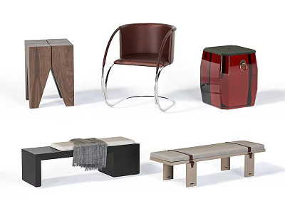 Modern Stools With Various Designs Wooden Leather And Drum Shaped Bench Styles For Decor 3d model
