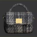Elegant Stylish Tweed Plaid Handbag with Gold Lock and Top Handle