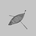 Vintage Wooden Sailboat With Oars Hanging Lit Lantern And Dark Background