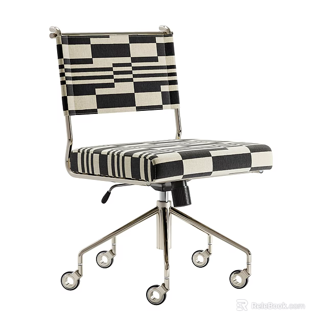 Modern Office Chair With Black White Checkered Pattern Upholstered Seat And Metal Rolling Base 3d model 