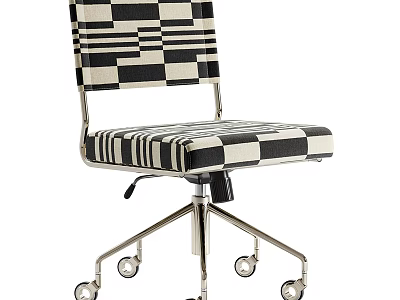 Modern Office Chair With Black White Checkered Pattern Upholstered Seat And Metal Rolling Base 3d model