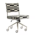 Modern Office Chair With Black White Checkered Pattern Upholstered Seat And Metal Rolling Base