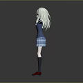 Anime Girl Character With Light Green Hair In Blue School Uniform And Pink Bow