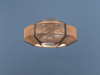 Stylish Octagonal Natural Rattan Chandelier With Perforated Design And Warm Glow 3d model