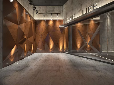 Modern Cinema Interior With Geometric Wooden Walls And Warm Lighting Design 3d model
