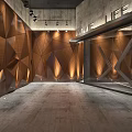 Modern Cinema Interior With Geometric Wooden Walls And Warm Lighting Design