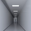 Hi tech Modern Corridor Space With White Walls Display Screens And Geometric Ceiling Lights