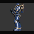 Blue Armored Sci Fi Warrior Character In Battle Ready Pose With Shiny Armor