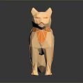 Geometric Cat Sculpture In Light Brown With Orange Accents On Black Reflective Surface
