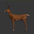 Cartoon Orange Deer with White Spots and Large Antlers on Gray Background with Ground Reflection