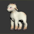 Cute Cartoon Style Lamb with White Body Red Ears Horns and Hooves 3D Model Toy