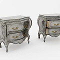 Classic Gray Bedside Tables With Carved Details Gold Handles And Elegant Legs