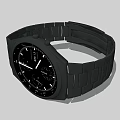 Modern Black Smartwatch With Black Dial White Markers Hands And Metal Strap