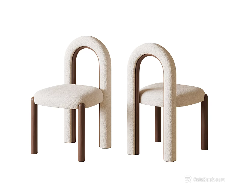 Elegant Modern Single Chair With Arched Backrest Beige Seat And Brown Legs 3d model 