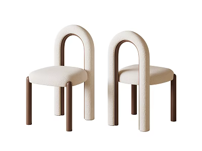Elegant Modern Single Chair With Arched Backrest Beige Seat And Brown Legs 3d model