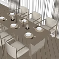 Minimalist Wooden Dining Table Set with Chairs Tableware and Decorative Candles