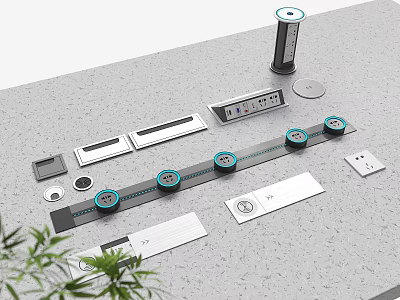 Industrial Components On Gray Countertop With Conveyor Rail Green Rollers And Metal Parts 3d model