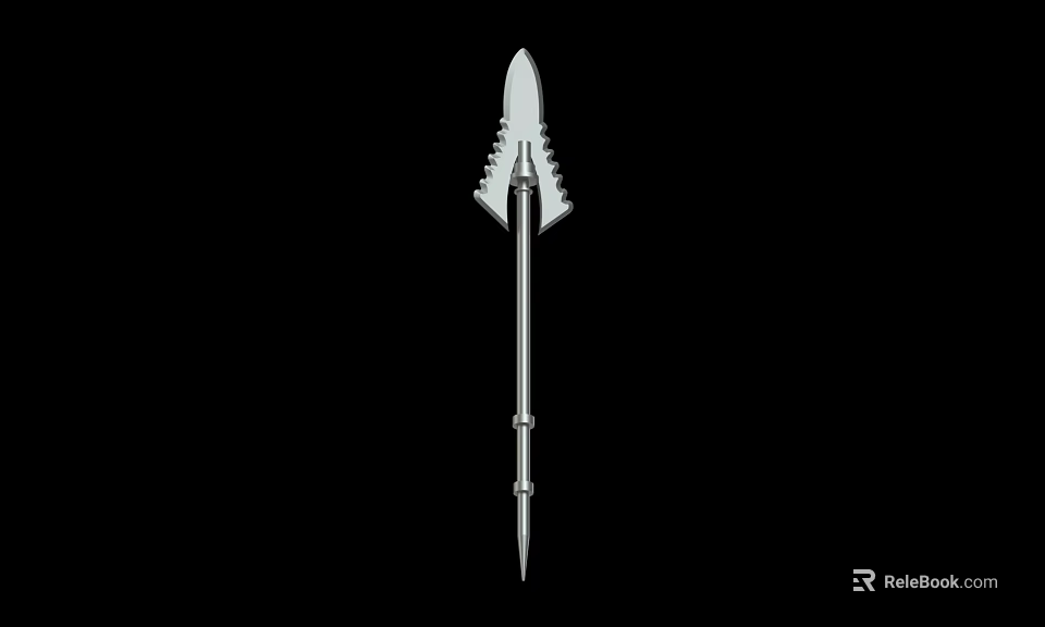 Silver Decorative Spear with Ornate Spearhead and Polished Metal Shaft on Black Background 3d model 