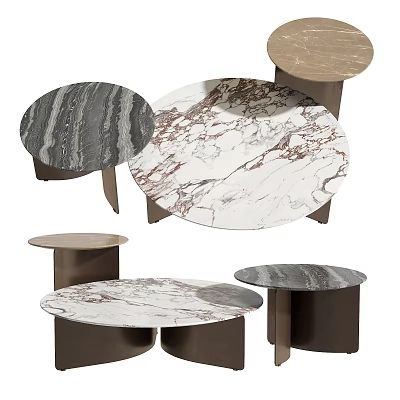 Modern Marble Coffee Tables with Grey White Veined Tops and Metal Bases 3d model