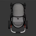 Modern Light Gray Baby Stroller With Red Accent Handle And Black Wheels