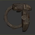 Rustic Industrial Mechanical Device With Circular Ring Structure And Weathered Metal Surface