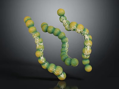 Spiral Molecular Structure Model With Green Yellow Spheres And White Connections On Dark Background 3d model
