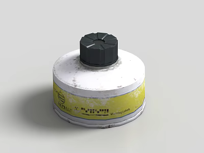 Industrial Equipment Cylindrical Container With White Body Black Knob And Yellow Label 3d model