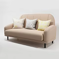 Light Brown Two Seater Sofa With Three Patterned Cushions And Black Legs 3d model