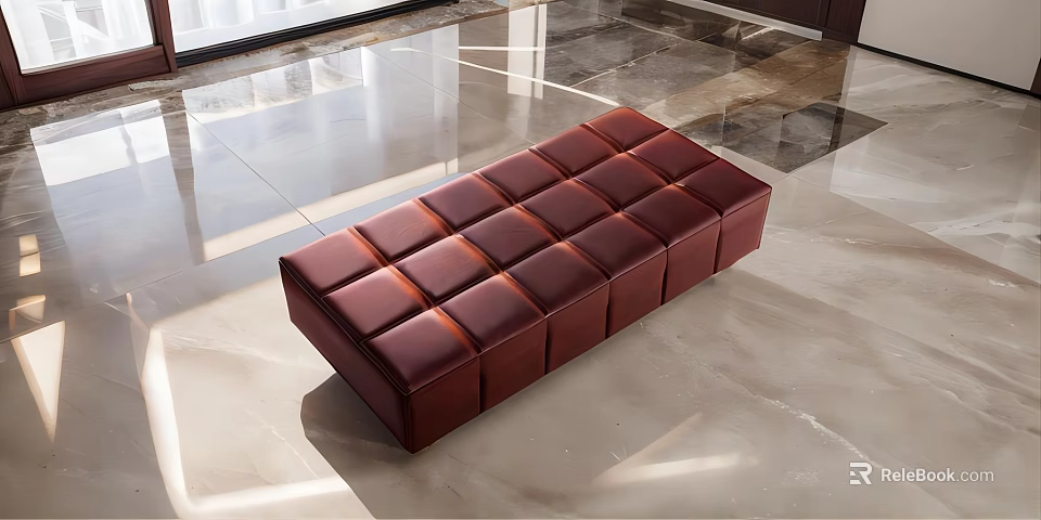 Red Leather Single Sofa With Square Tufted Design For Modern Living Room 3d model 