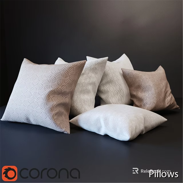 Collection of Neutral Tones Throw Pillows with Geometric Patterns and Textured Designs for Home Decor 3d model 