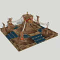 Traditional Chinese Decorative Pavilion Model with Hanging Lanterns and Blue Steps