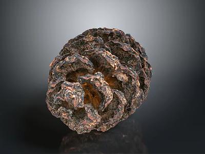 Natural Pine Cone With Detailed Brown Texture On Dark Reflective Background 3d model
