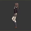 Anime Style Game Movie Character Brown Hair School Uniform Red Bow Plaid Skirt Standing Pose