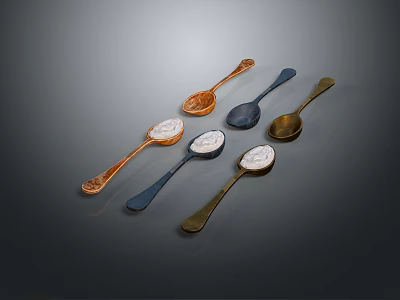 Household Daily Use Metal Spoons with Gold Silver Black Finish and Smooth Handle Design 3d model