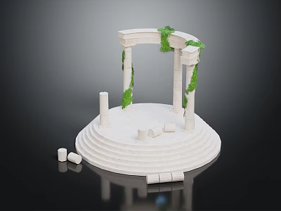 Ancient Style Circular Stone Platform With Steps Columns Green Vines And Archway 3d model
