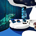 Ocean Themed Hotel Room With Round Bed And Jellyfish Ceiling Design 3d model