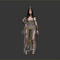 Egyptian Style Woman In Decorated Long Dress With Golden Headdress And Arm Cuffs 3d model