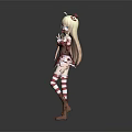 Blonde Anime Character Wearing Red Dress With Red Bow And Striped Socks Waving