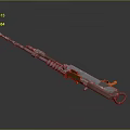 3D Rendered Metallic Machine Gun With Orange Components And Spring Mechanism