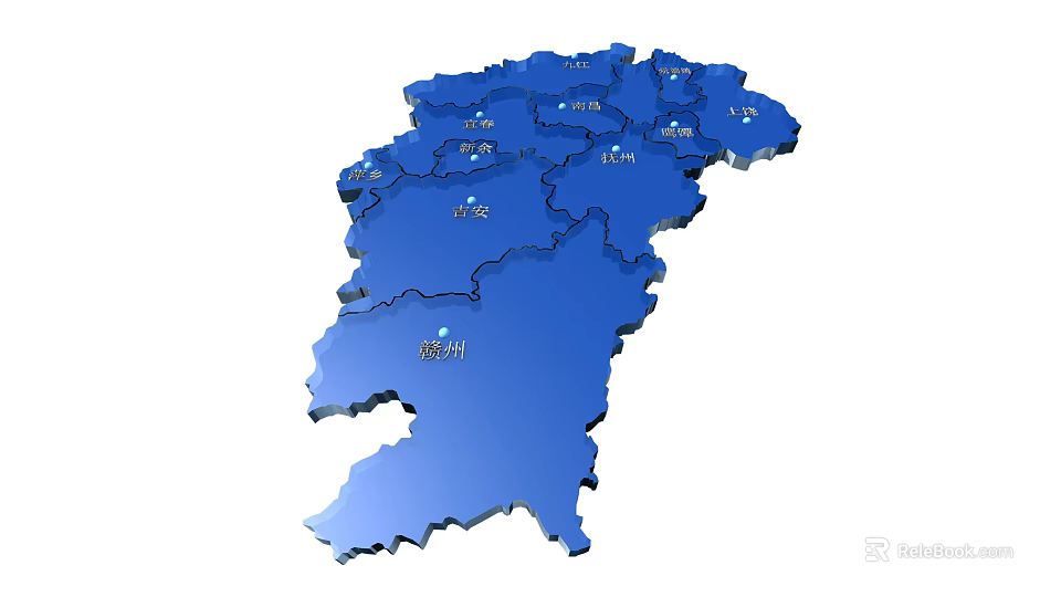 3D Blue Provincial Map Wall Decor With Marked Locations And Detailed Design 3d model 
