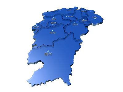 3D Blue Provincial Map Wall Decor With Marked Locations And Detailed Design 3d model