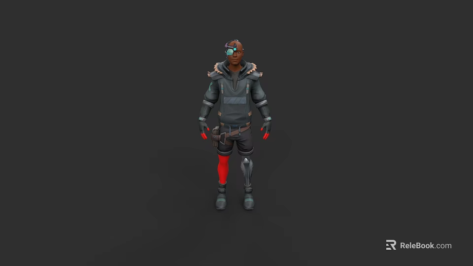 A Man In Futuristic Armor With Red Accents Helmet And Goggles 3d model 