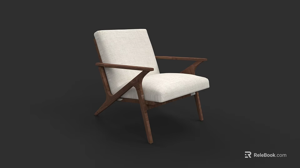Modern Office Chair With Wooden Armrests And White Fabric Cushion Design 3d model 