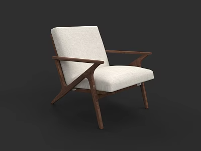 Modern Office Chair With Wooden Armrests And White Fabric Cushion Design 3d model