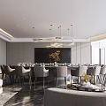 Luxurious Private Dining Room Interior With Round Table Chandelier Greenery And Floor to Ceiling Windows