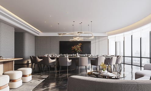 Modern Room Restaurant Large Room Dining Table and Chair Combination Casual Sofa Combination Decorative Chandelier Chinese Restaurant Seafood Restaurant 3d model