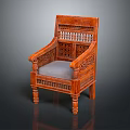 Wooden Single Sofa With Intricate Carved Armrests Gray Cushion And Classic Design
