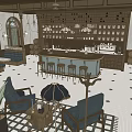 Cozy Restaurant Interior With Wooden Ceiling Pendant Lamps Arched Windows Booth Seating And Bar Counter